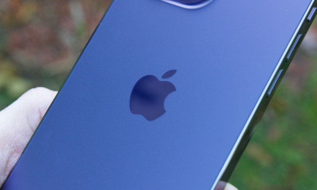 The Apple logo on the iPhone 14 Pro Max.